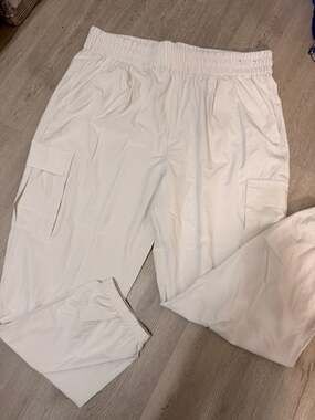 Serra Women's Size L (12-14) Tan Stretch Woven Cargo Parachute Jogger Pants